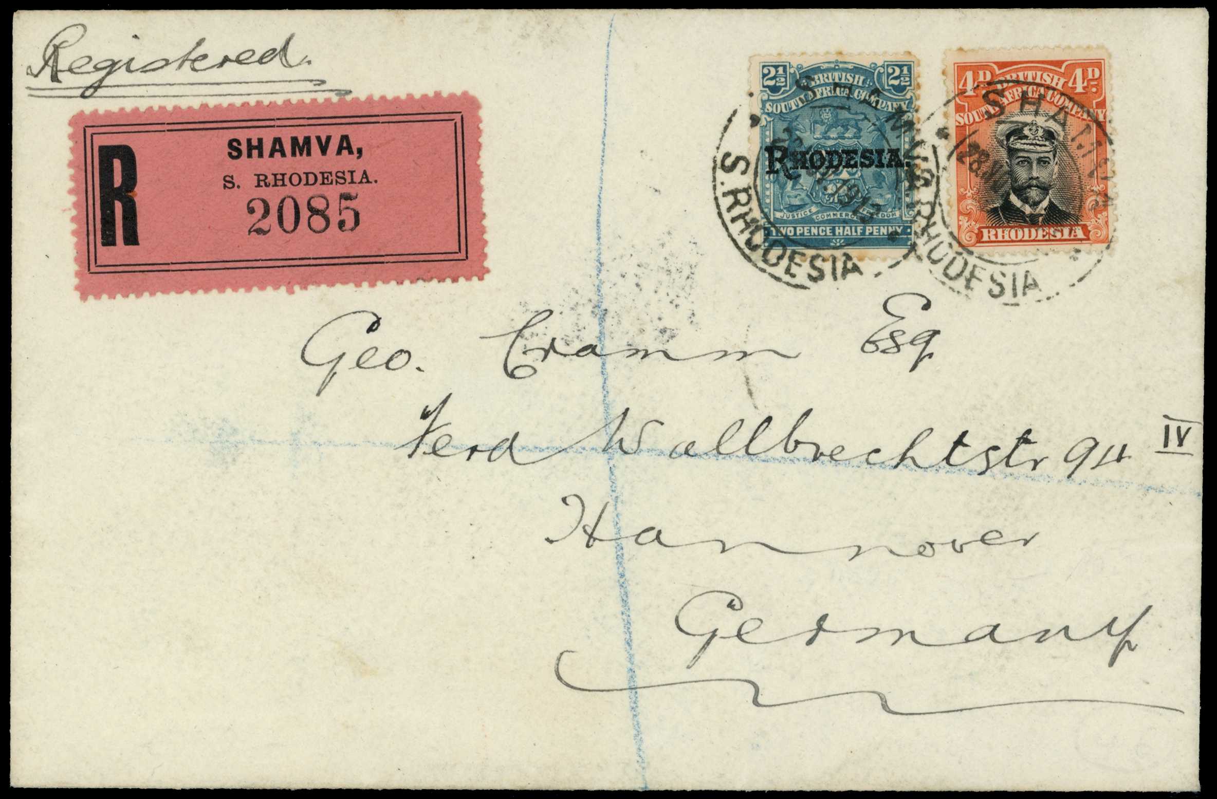 1913-17 4d Die I and 2½d Arms on registered...