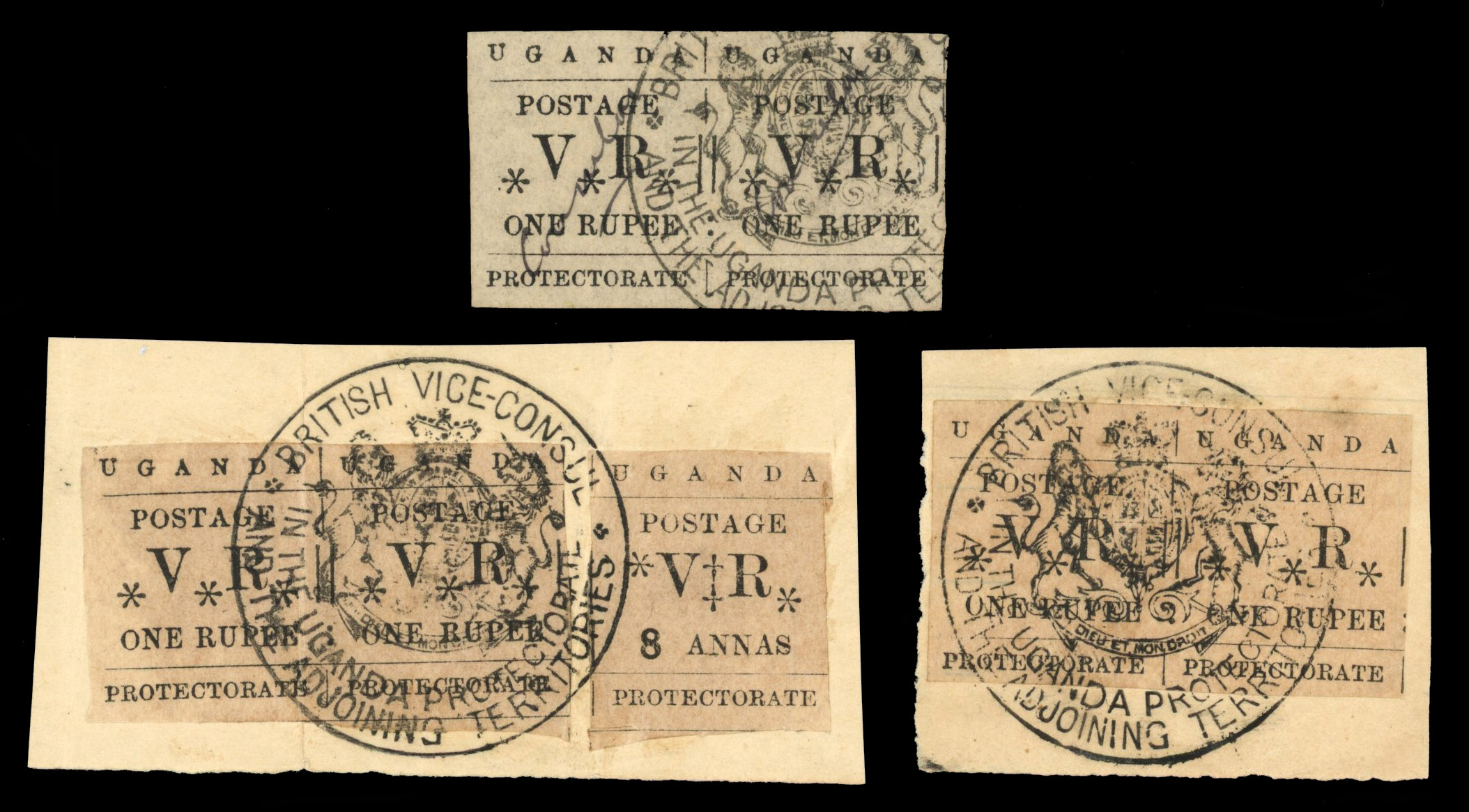 Uganda Consular 1896 8a and 1r usages