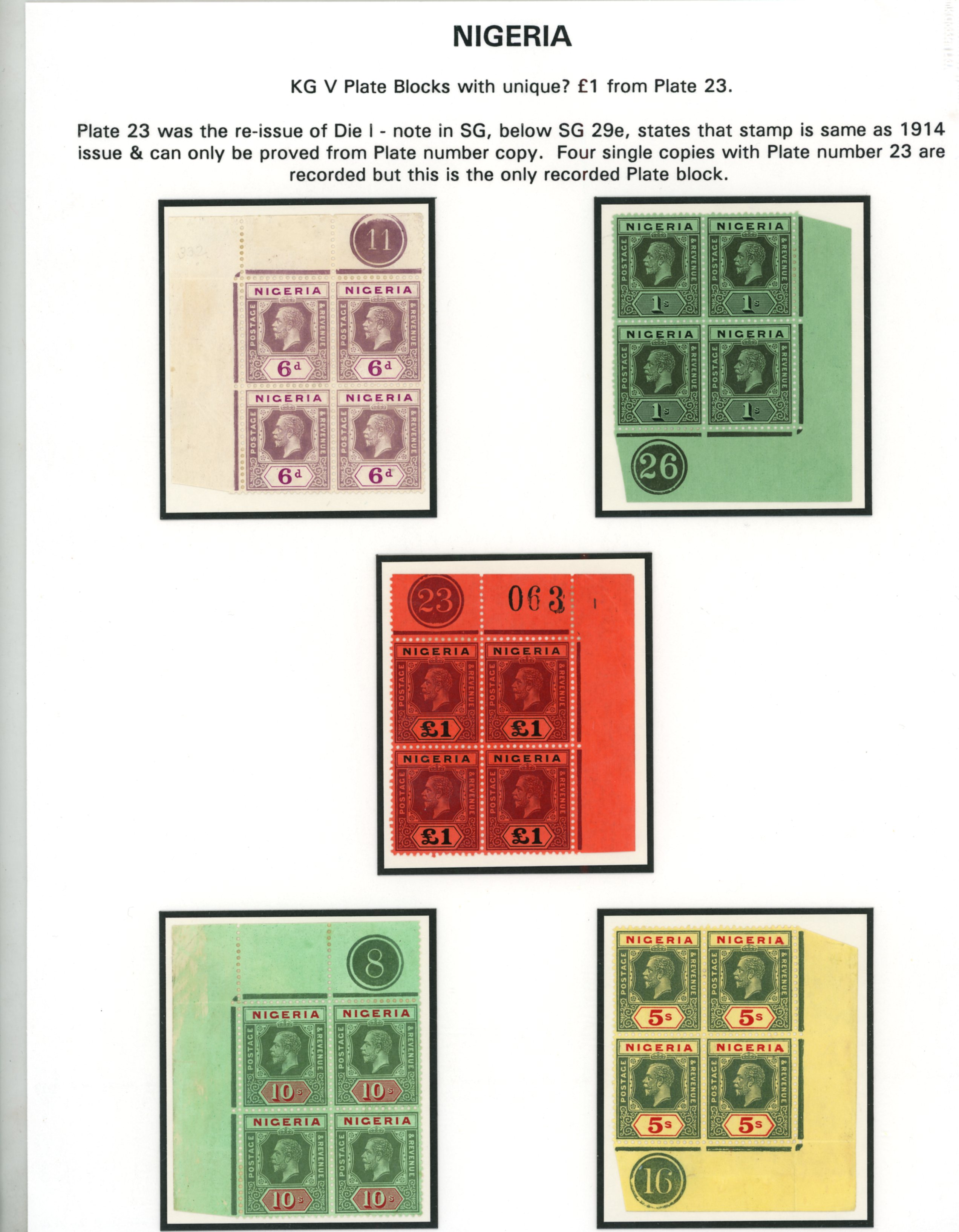 Nigeria 1921-32 ½d to £1 in mint plate blocks of...