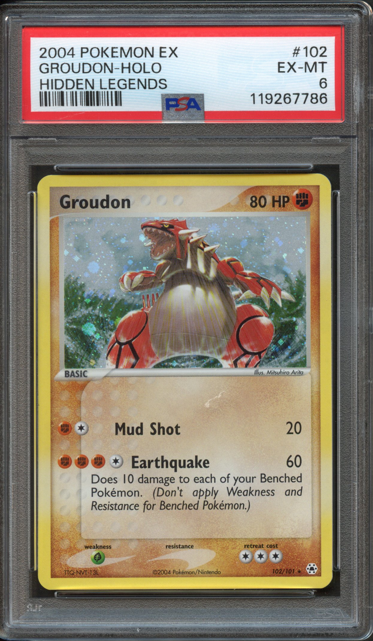 <p>PSA 6 Groudon Holo #102 Hidden Legends 2004</p>