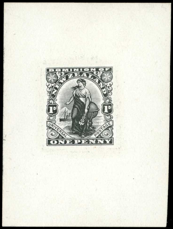 1905 1d Dominion Die Proof in black on...