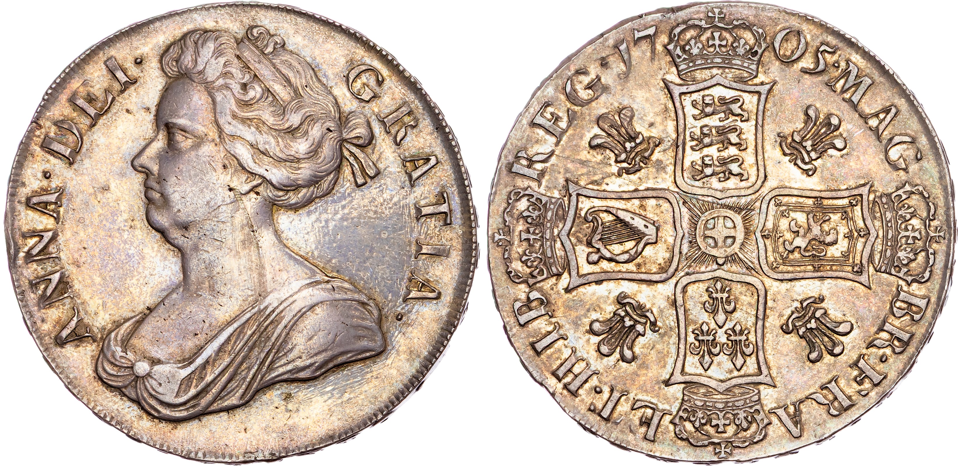 Anne (1702‐1714), AR Crown, 1705 QVINTO, Pre Union.