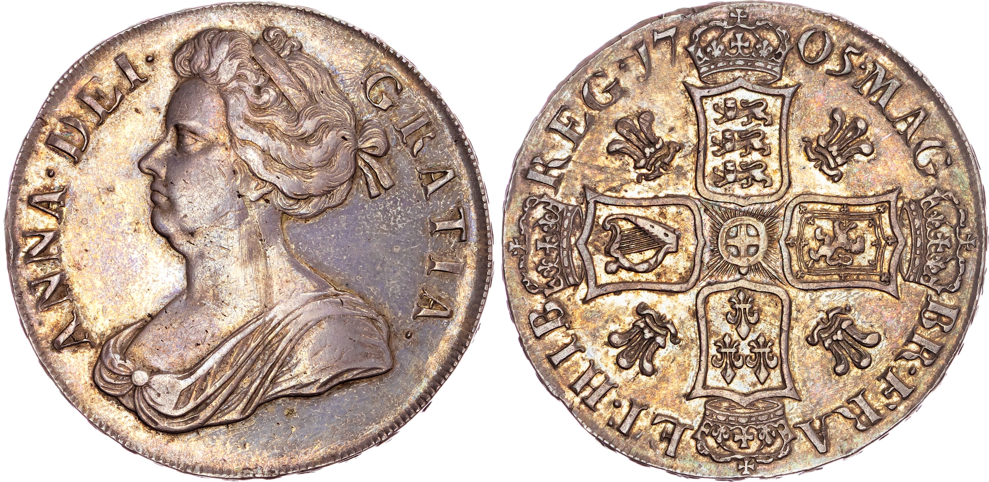 Anne (1702‐1714), AR Crown, 1705 QVINTO, Pre Union.