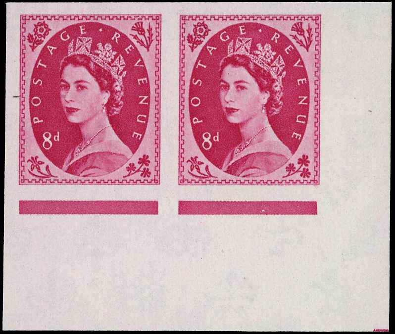 BPMA: 1962 8d magenta (wmk. Crowns, whiter paper). Superb unmounted o.g bottom right-hand corner marginal horizontal pair...