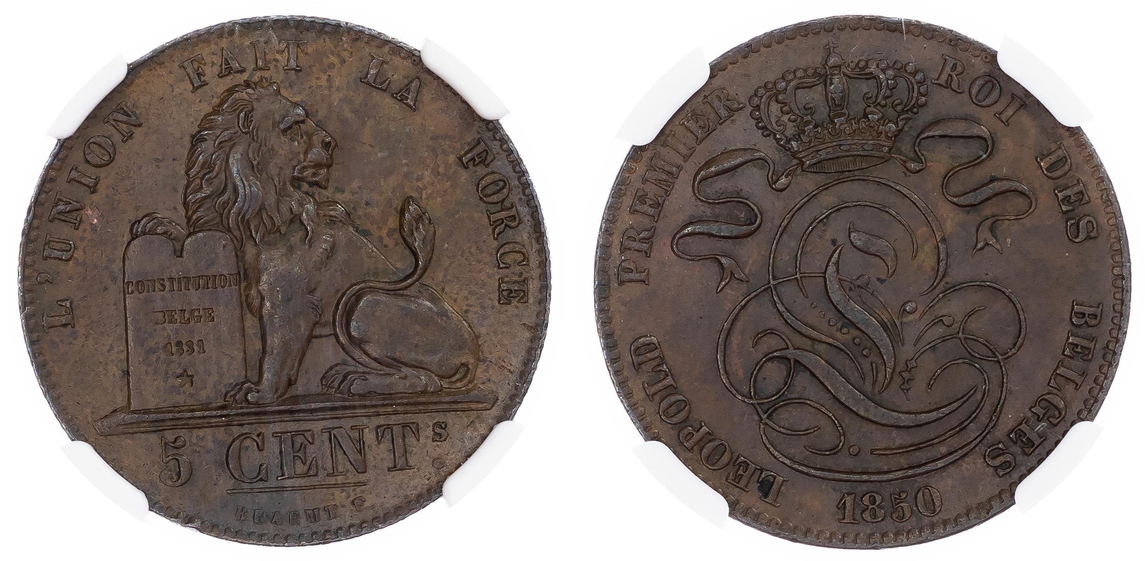 Belgium. Leopold I CU 5 Centimes. 1850, Large 0. 
