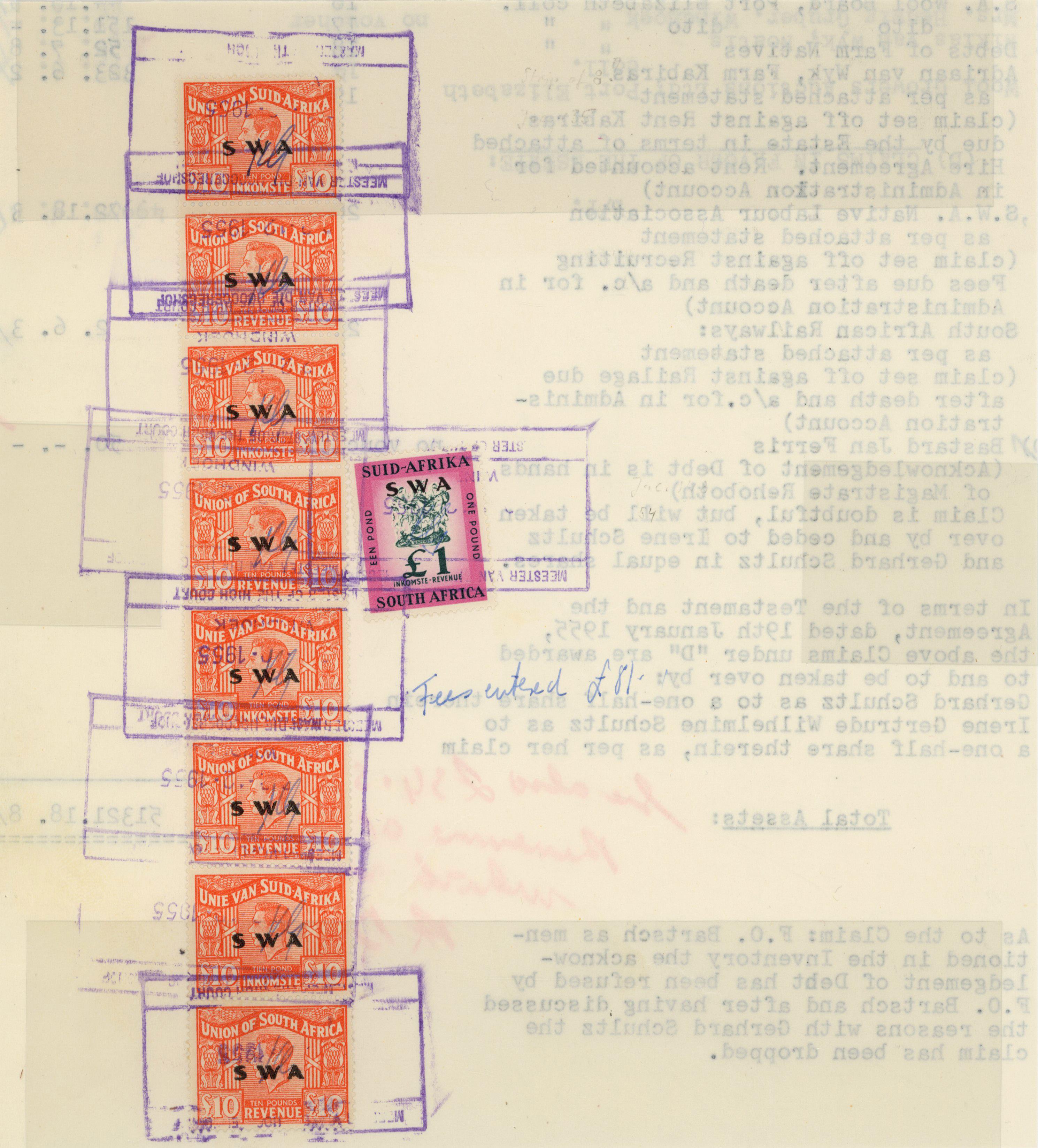 South West Africa; Revenues. Jacobson "Series 6" issue overprinted "SWA".