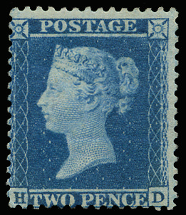 SG34 1855 2d Blue Pl.5 unused o.g. example