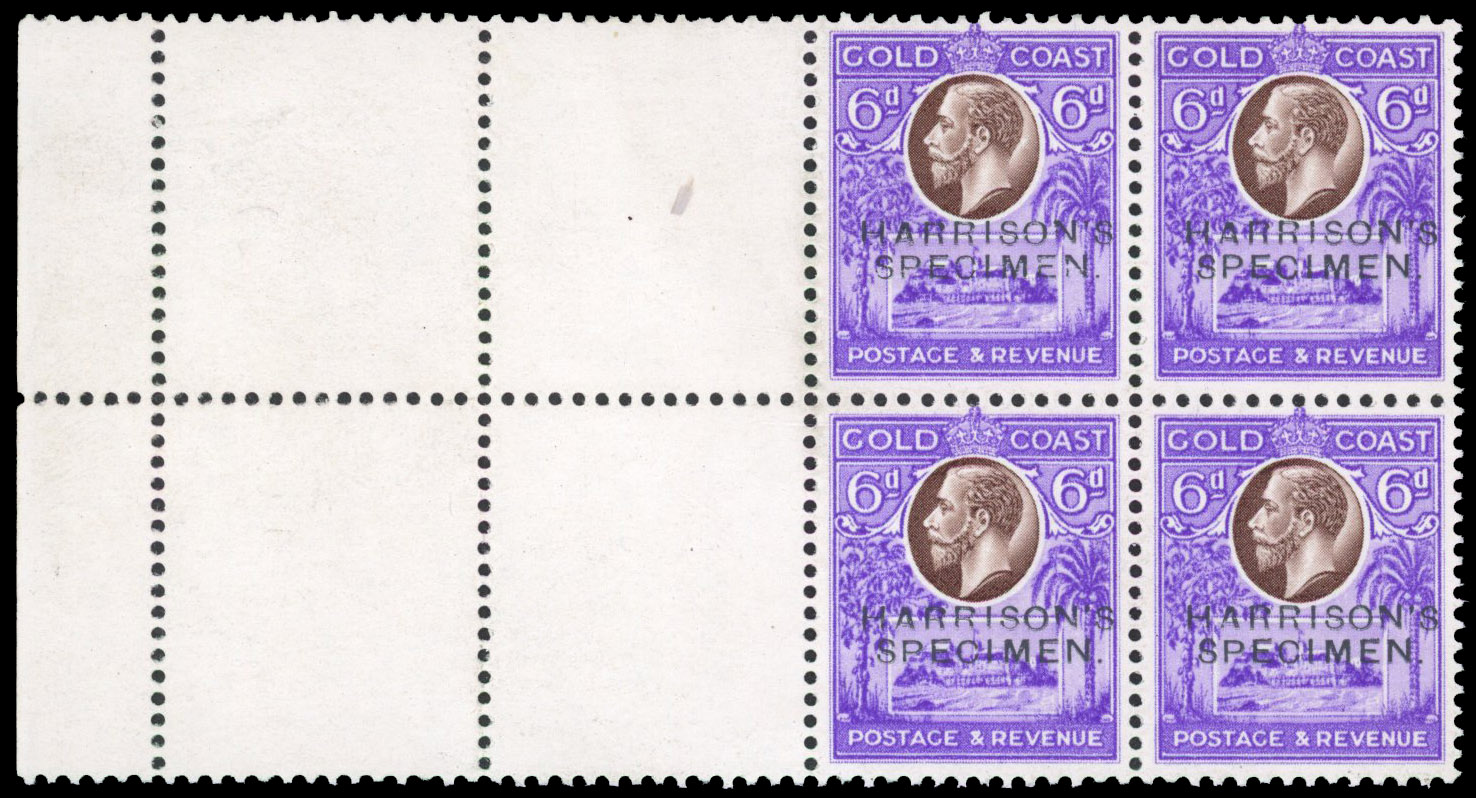 Gold Coast 1928 6d printer's sample in brown and violet