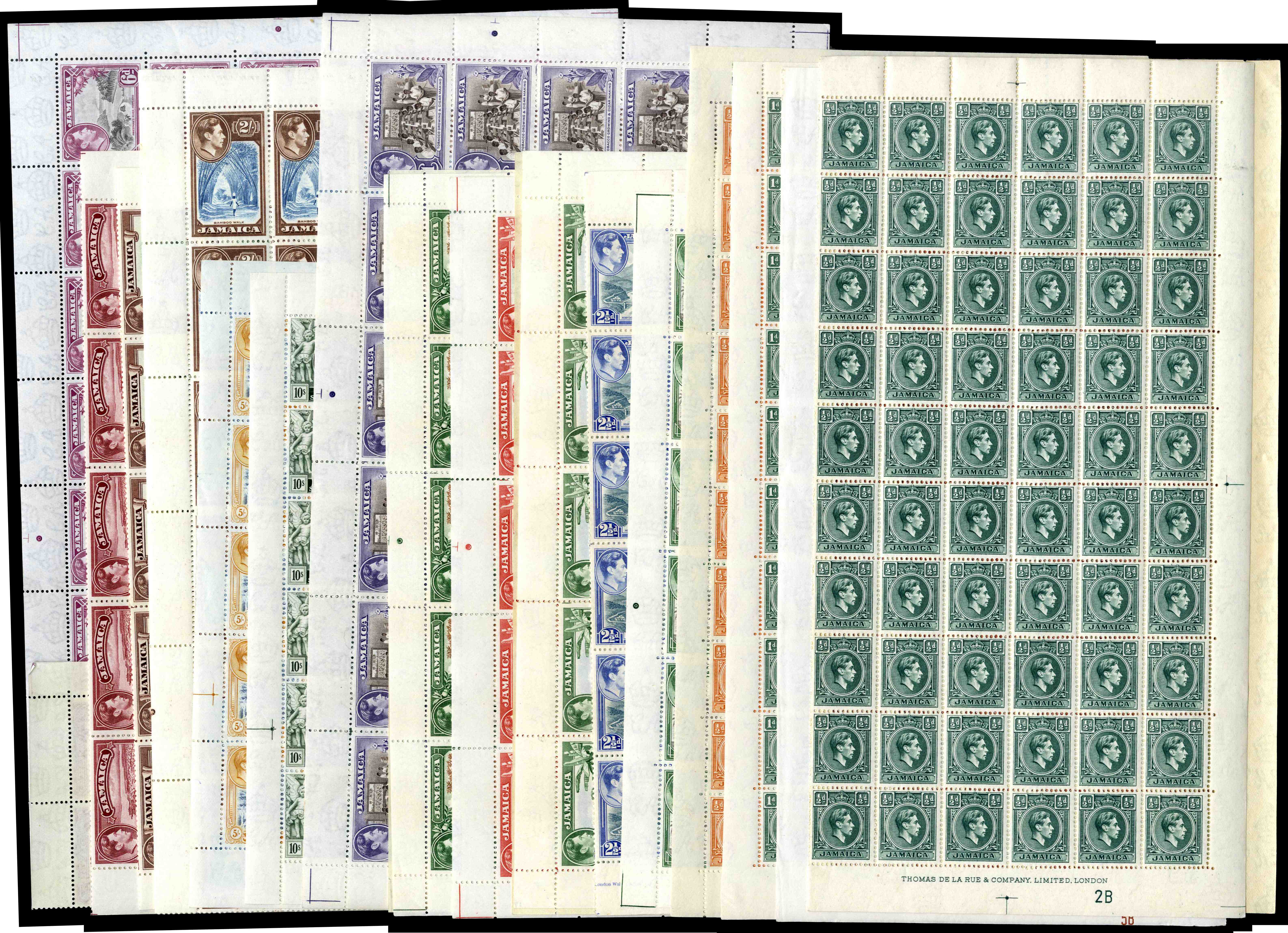 Jamaica SG 121/133a panes or sheets mint