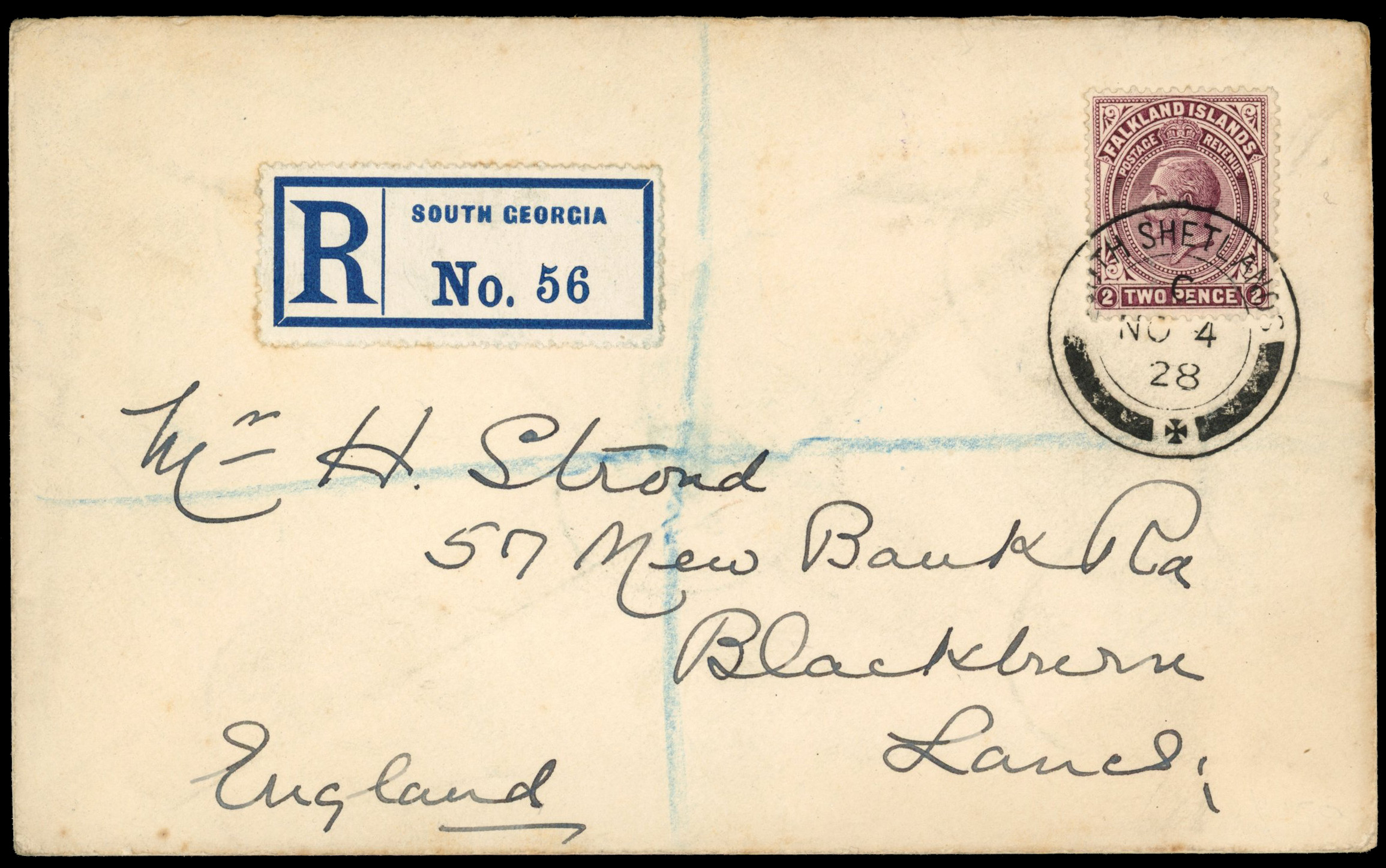 Falkland Islands Dependencies South Shetlands 1928 2d cover to England