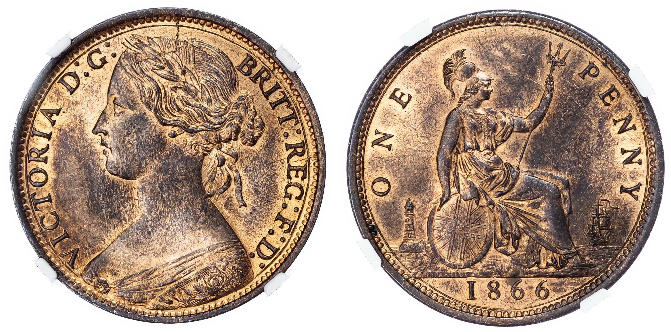 Victoria (1837-1901), Penny, 1866. NGC MS64 RB