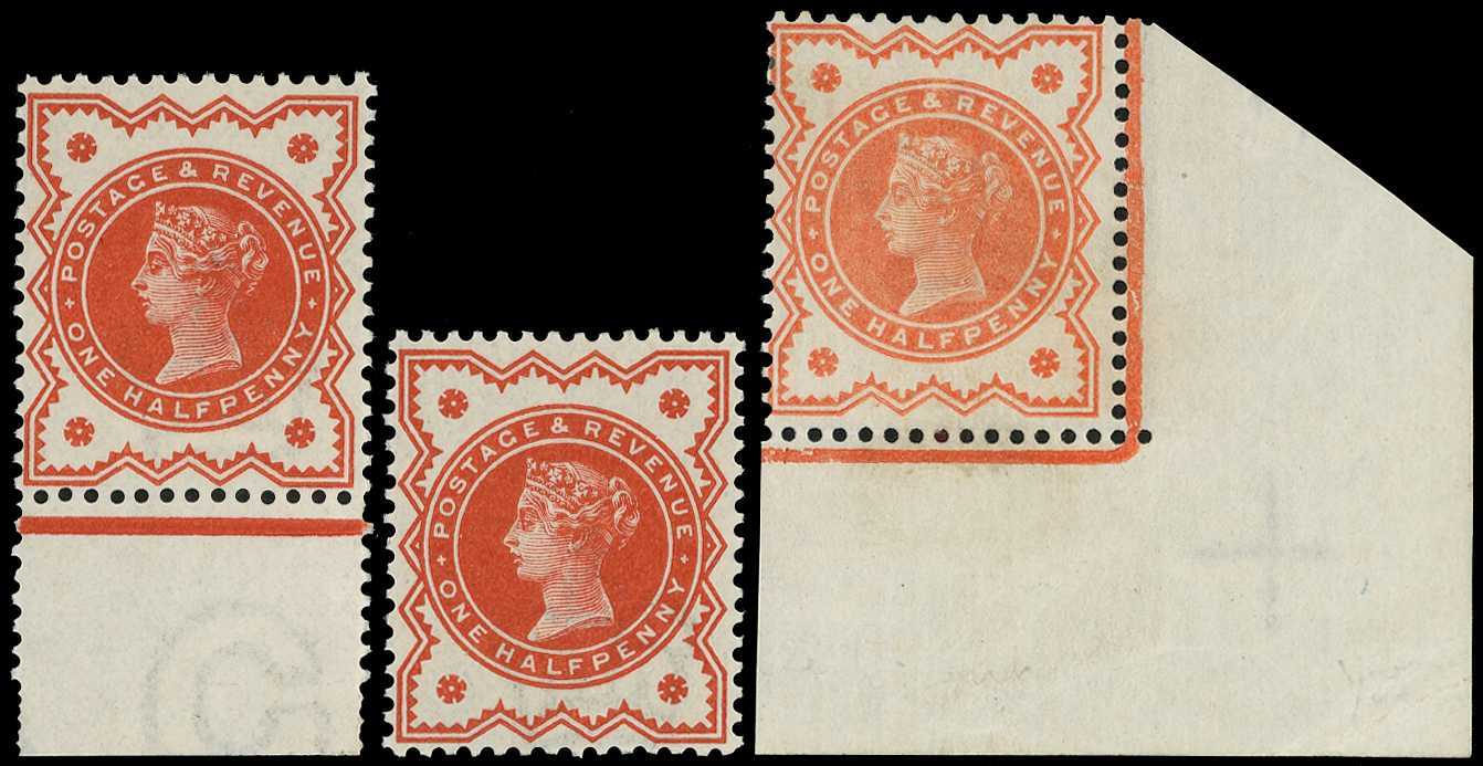 1887 Jubilee ½d vermilion three strong...