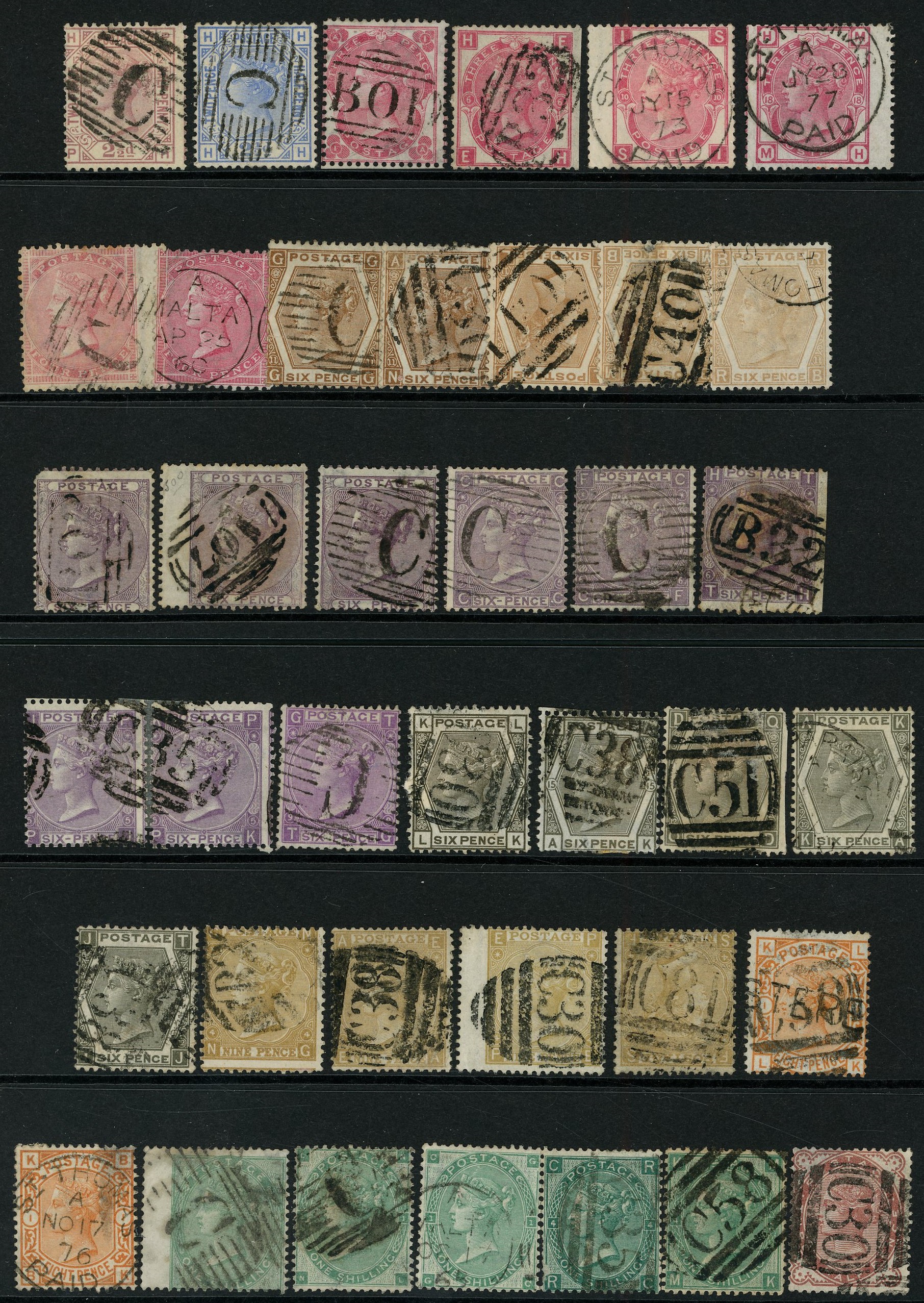 1857-80 GB Used Abroad. Fine selection of QV surface printed issues cancelled at BPO’s overseas
