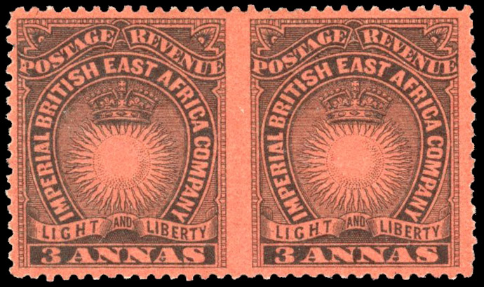 British East Africa SG 8ac 1890 3a horizontal pair imperforate between mint