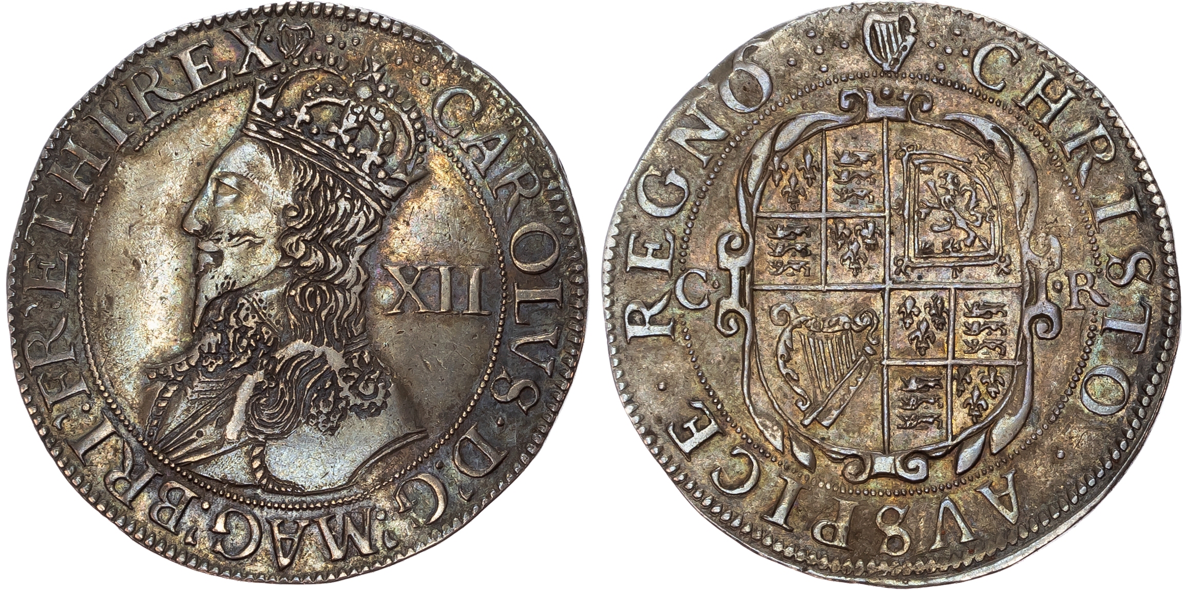 Charles I (1625 - 1649), 'Fine Work' Shilling, mm. harp