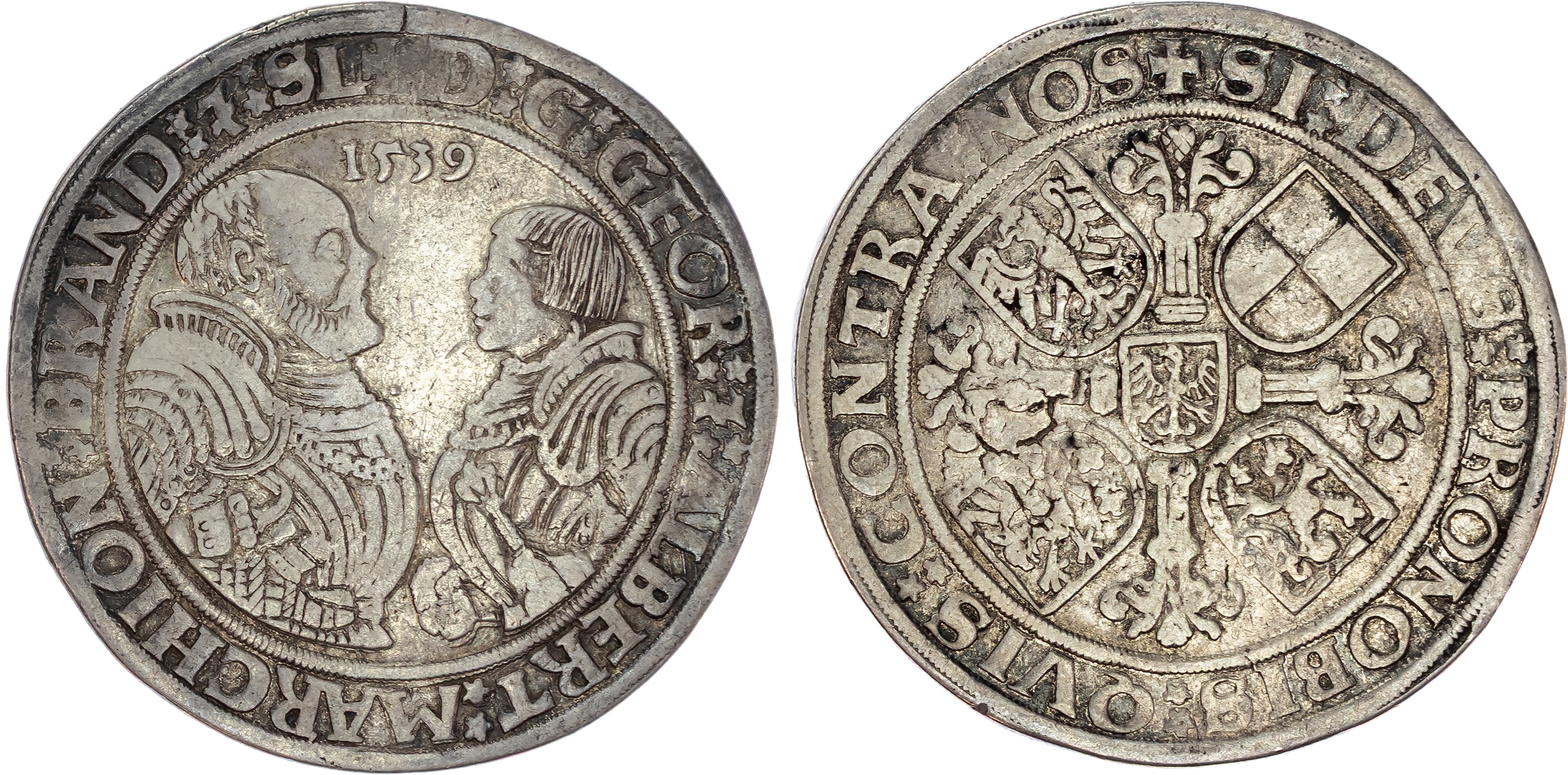 Germany, Brandenburg-Franken, Georg and Albrecht (1527-1543), silver Taler, 1539, Schwabach, 28.69g (Dav. 8967…