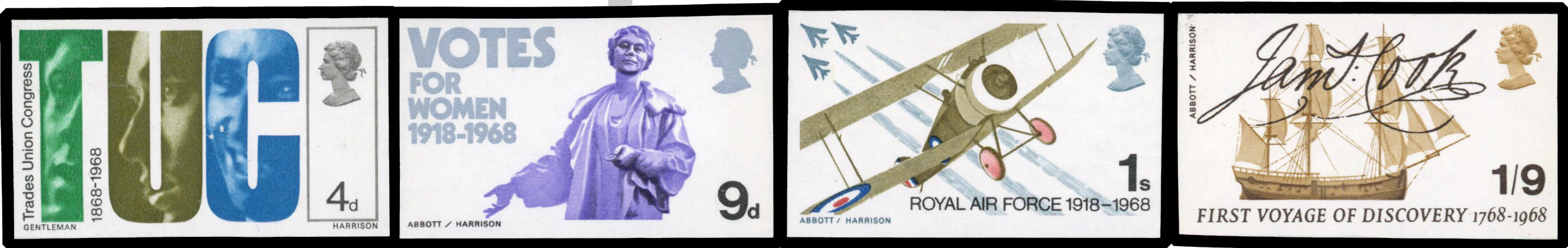 GB SG767/70var 1968 4d-1s9d British Anniv. Imprimaturs set