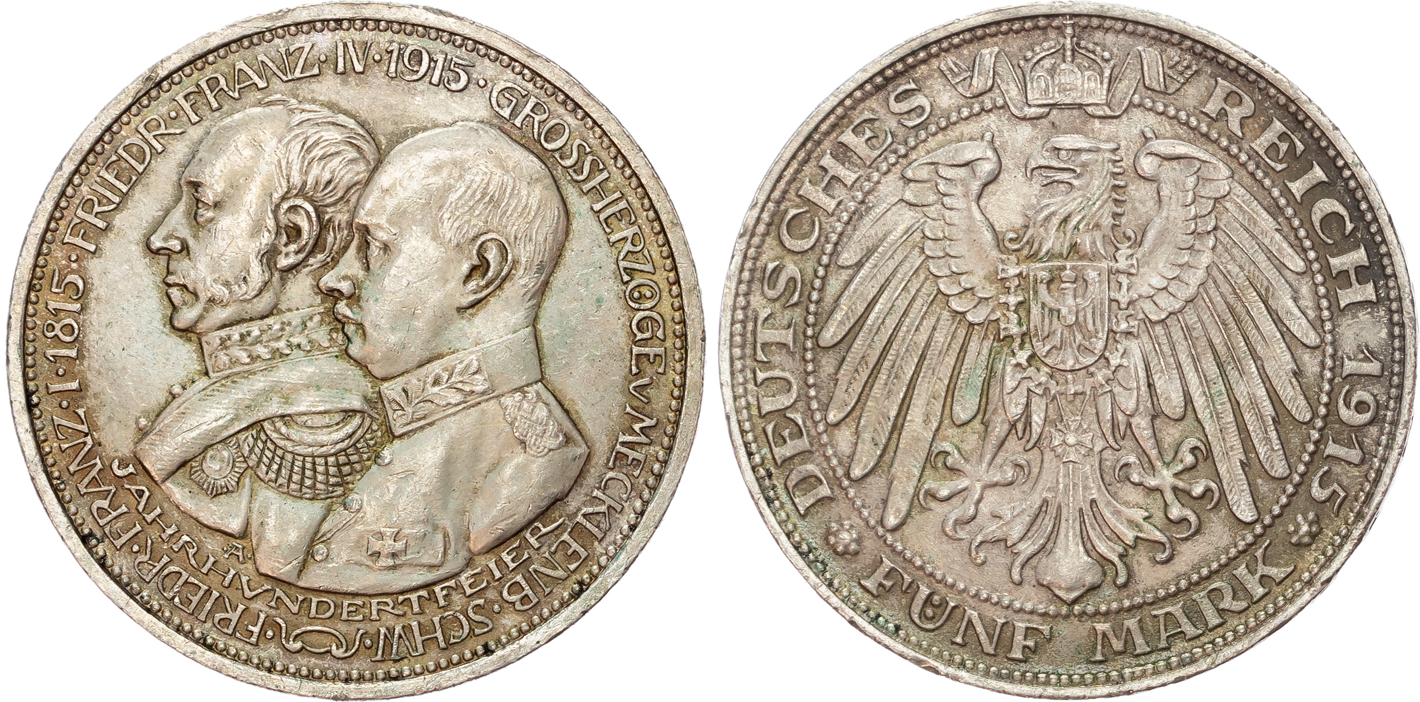 Germany, Mecklenburg-Schwerin, Friedrich Franz IV (1897-1918), 100th Anniversary of the Grand Duchy, silver 5 Marks.