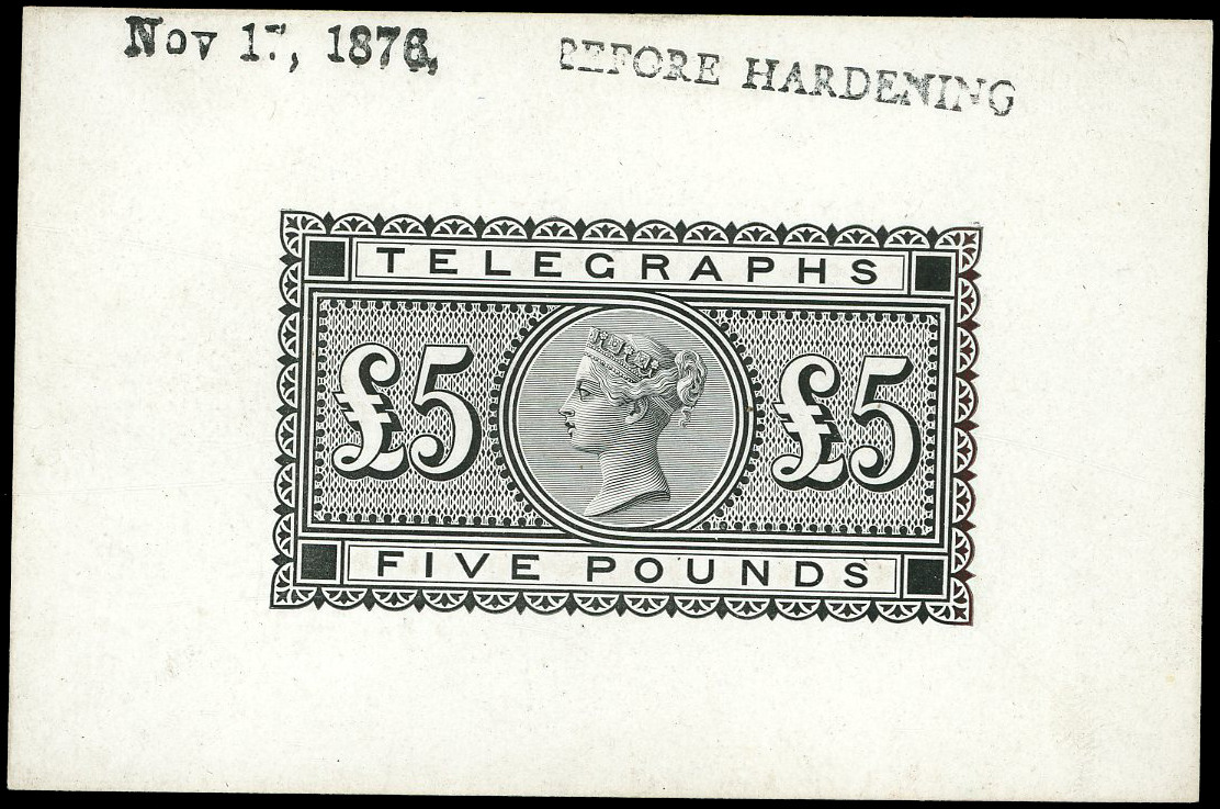 1876 £5 Telegraphs die proof.