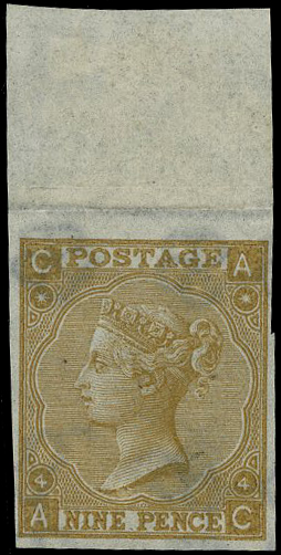 1865 9d straw Pl.4 (Wmk. Emblems).