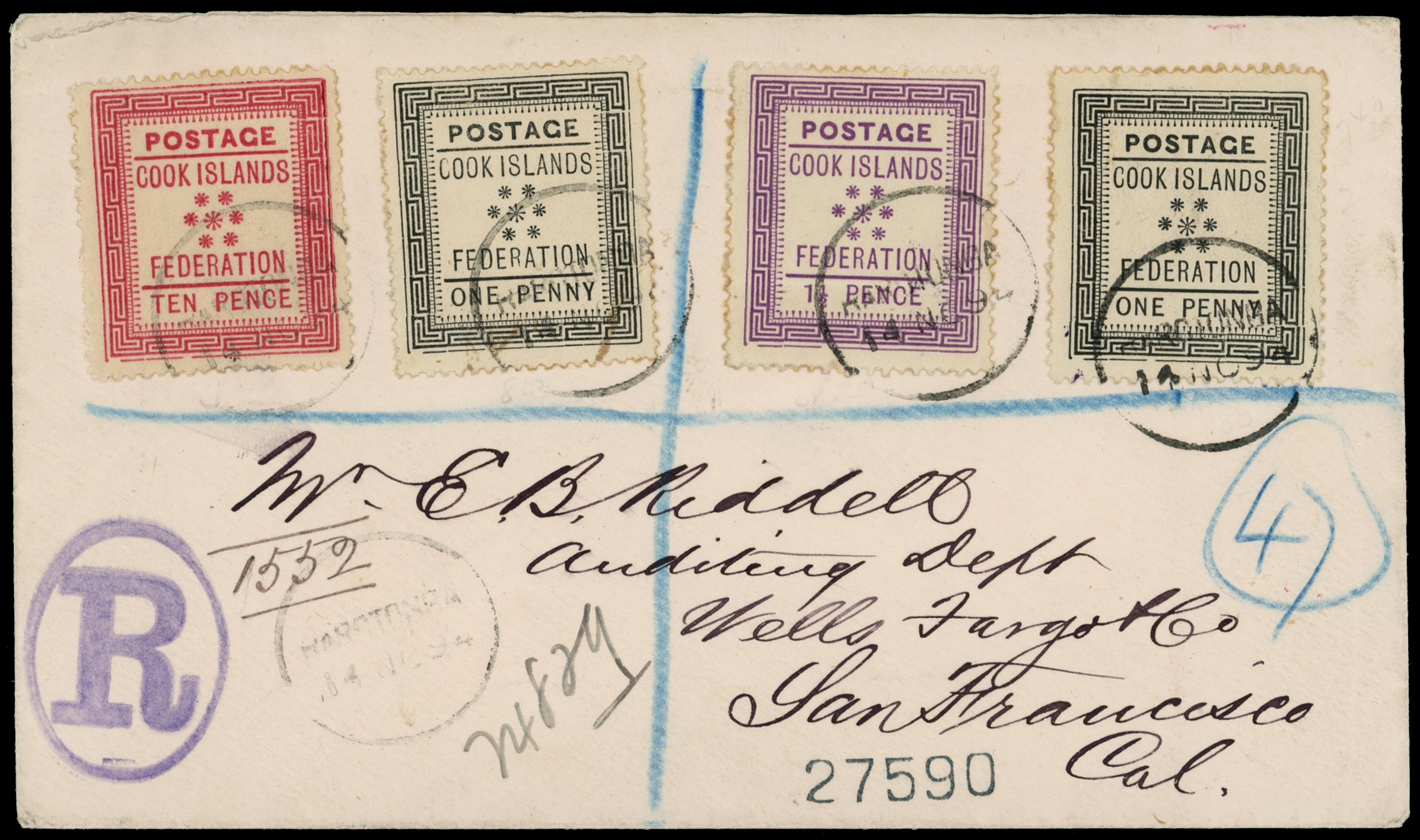 1894 registered cover to San Francisco with...