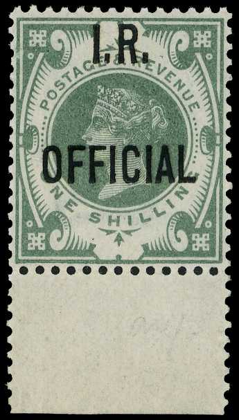 Officials; I.R. Official. 1889 1/- dull green,...