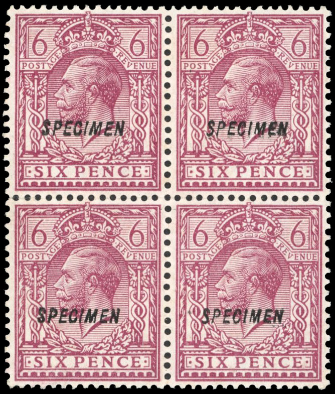 GB 1913 SG 385s 6d block Specimen