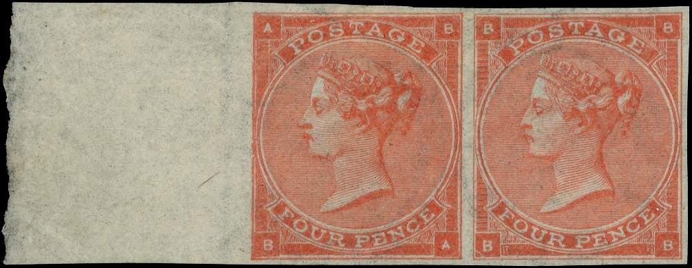 Great Britain 1863 4d Pale red Pl.4 (Hair lines). Very scarce multiple so fine. Spec. J53(2)d. Ex....