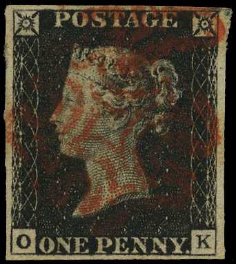 1840 1d black, Plate 8, (OK), four clear...