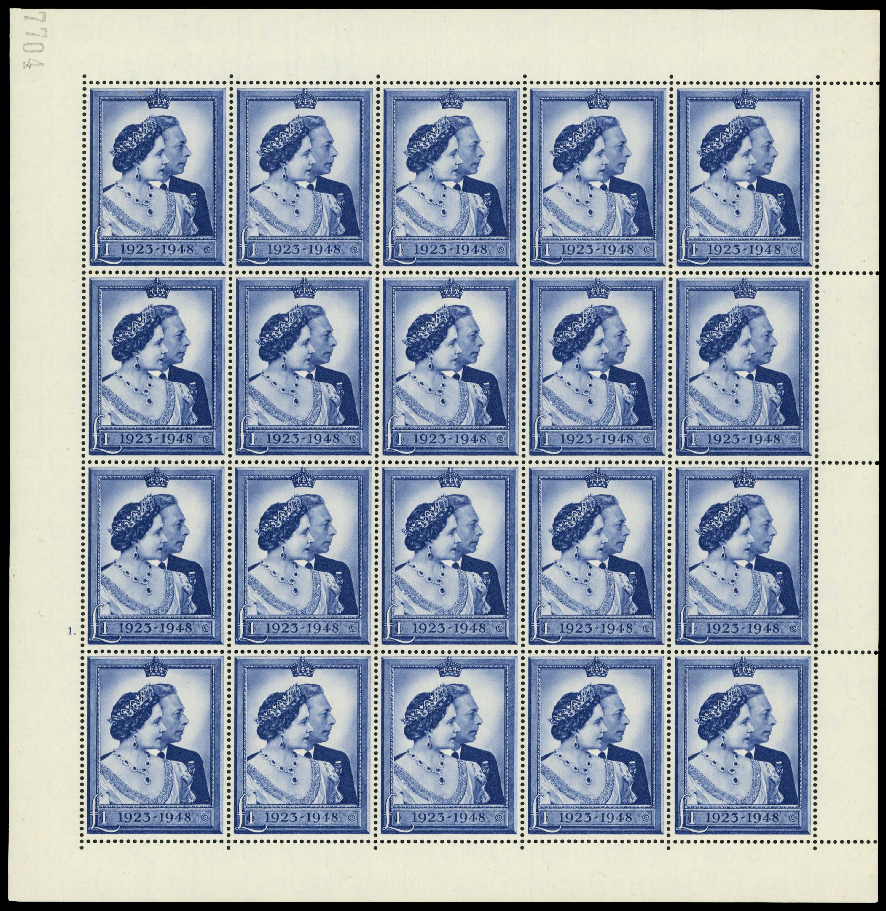 1948 RSW £1 blue complete sheet of twenty...