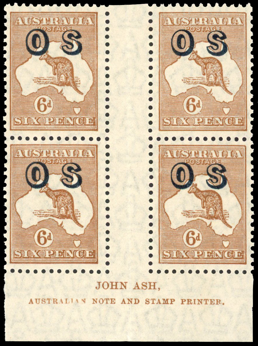 Australia 1932-33 official 6d imprint block of 4