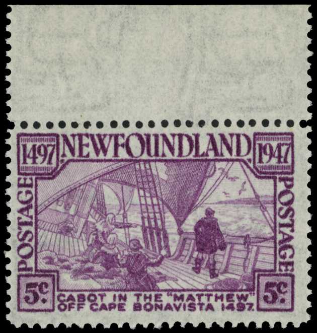 1947 Cabot 5ct mauve, top marginal,...