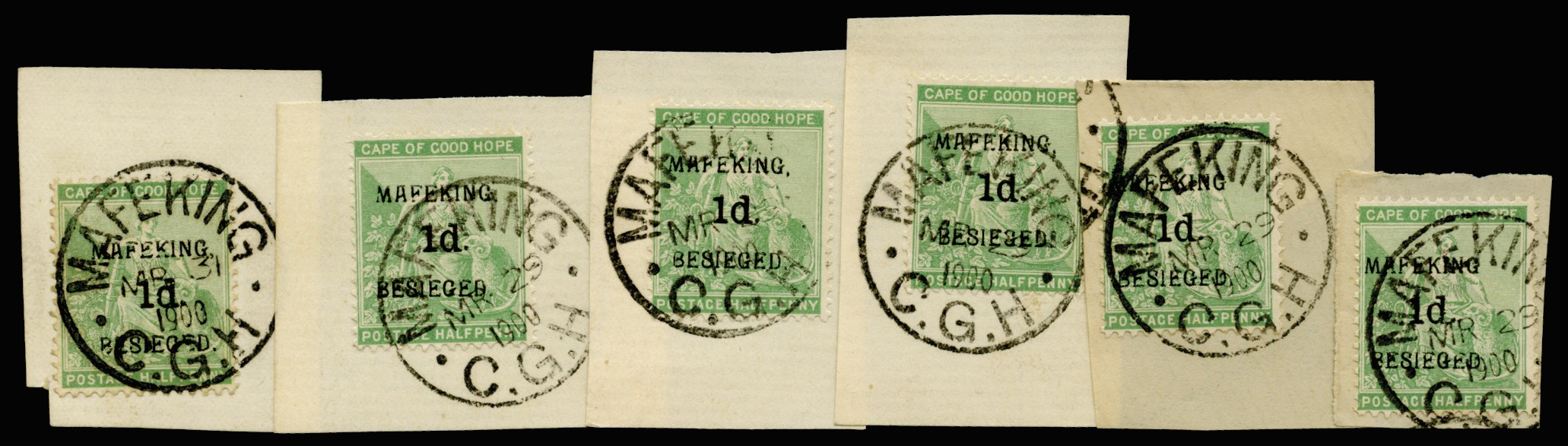 1900 1d on ½d green, seated "Hope", six...