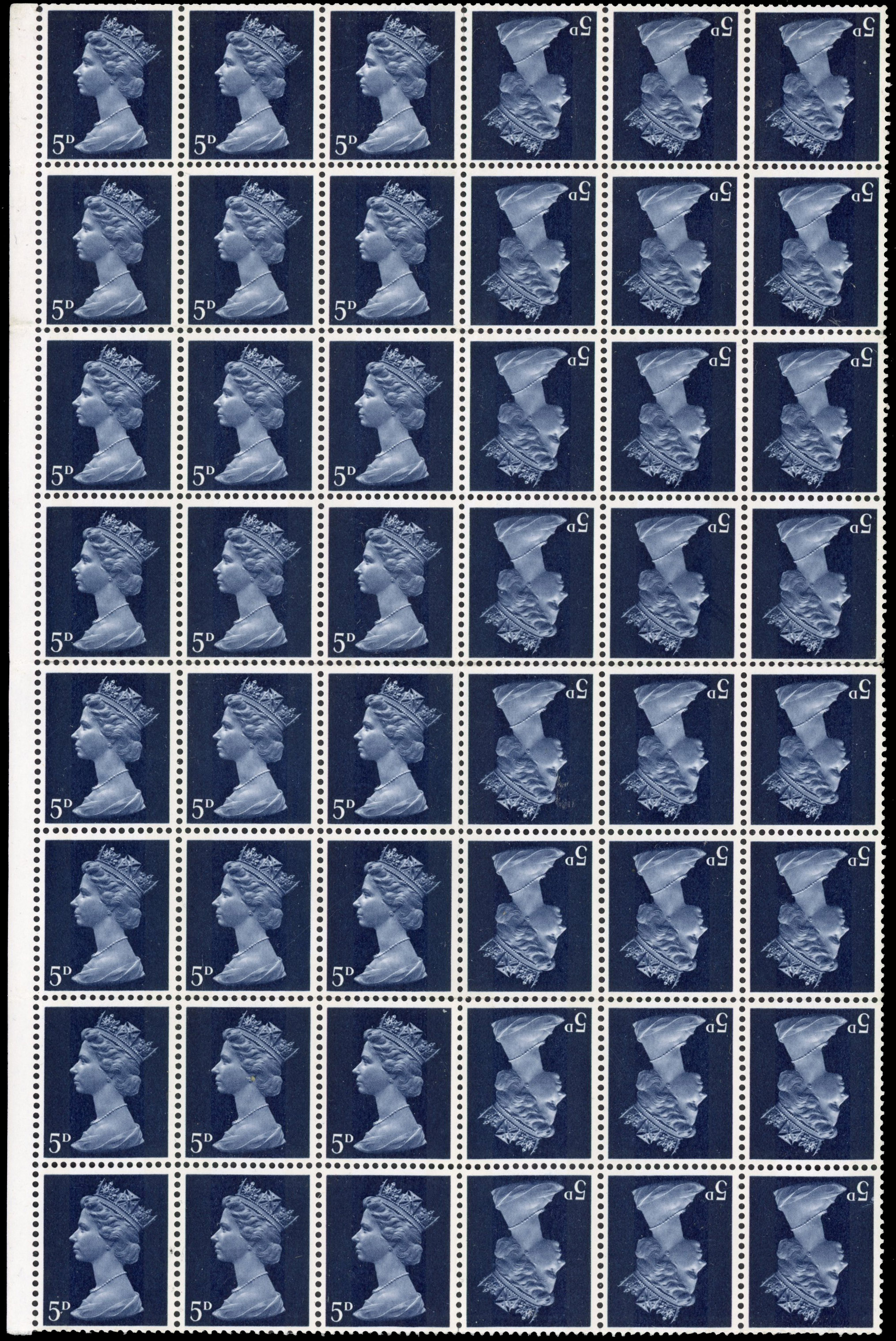 GB SG 735 1968 5d eight tête-bêche pairs in block of 48 mint