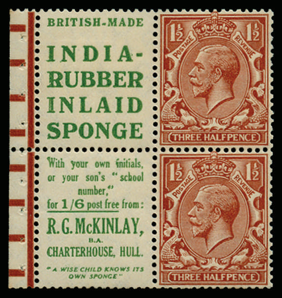SG420d 1924 1½d Red-brown part booklet pane of 4 in green