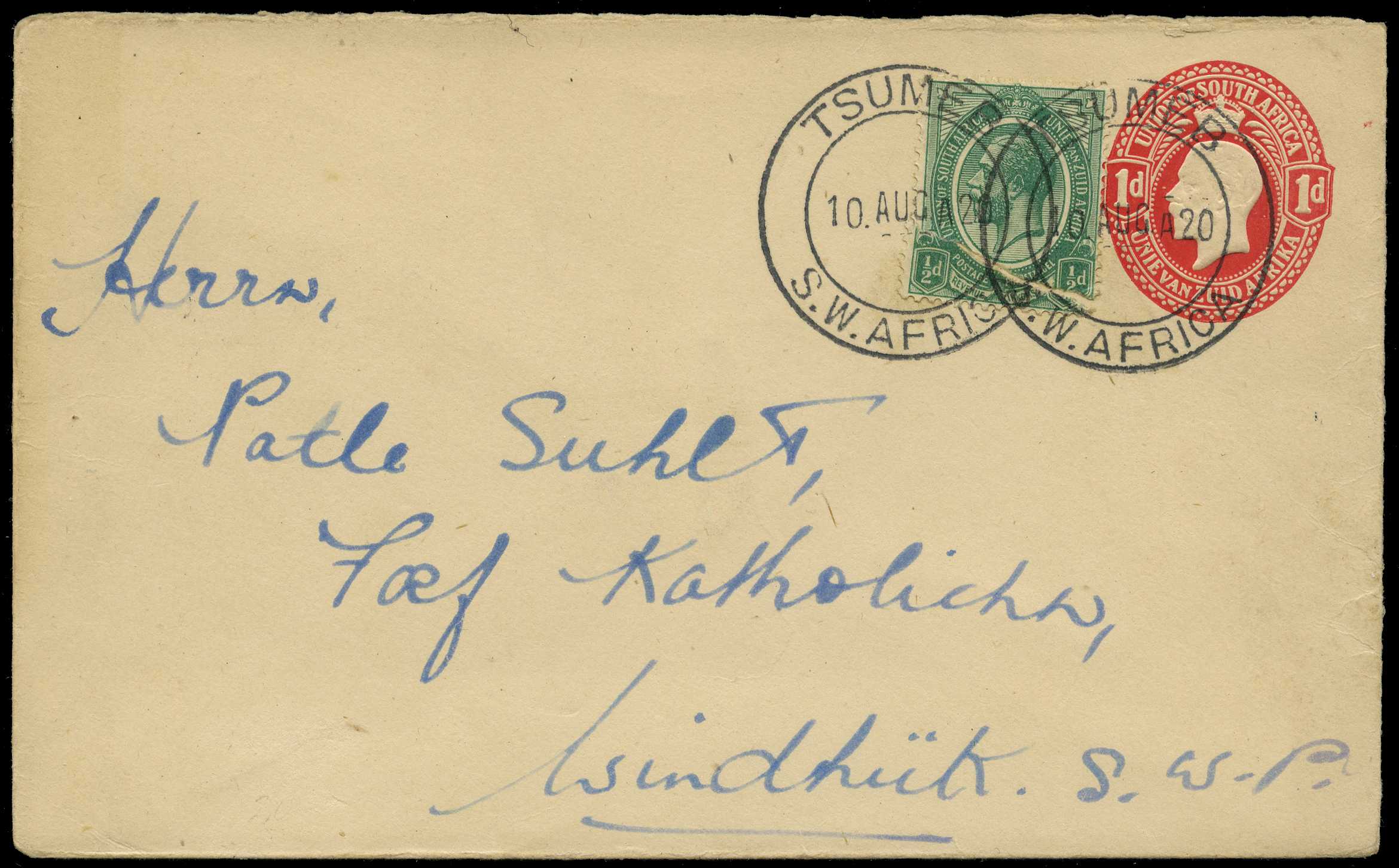 POSTAL STATIONERY: 1920 1d red South...