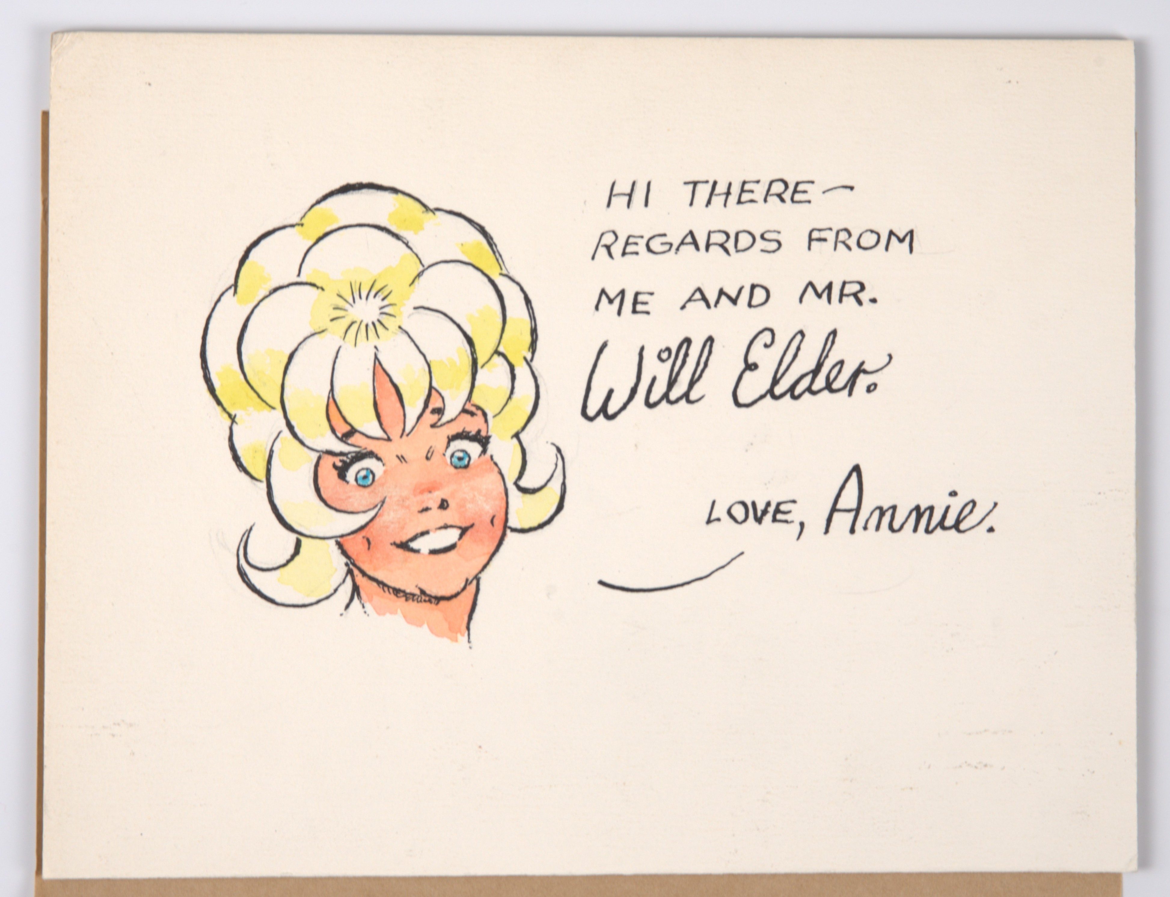 Original Colour Pen Sketch of Playboy Little Annie Fanny Signed by Will Elder, Mad Comic Artist