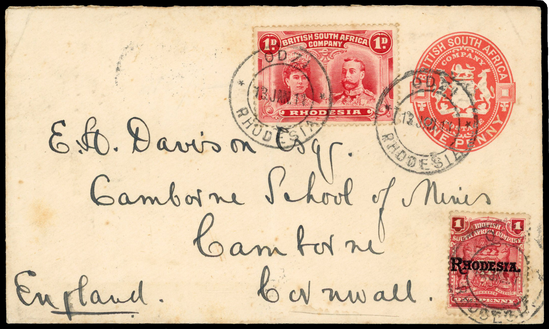 Rhodesia 1911 1d envelope used from Odzi to England