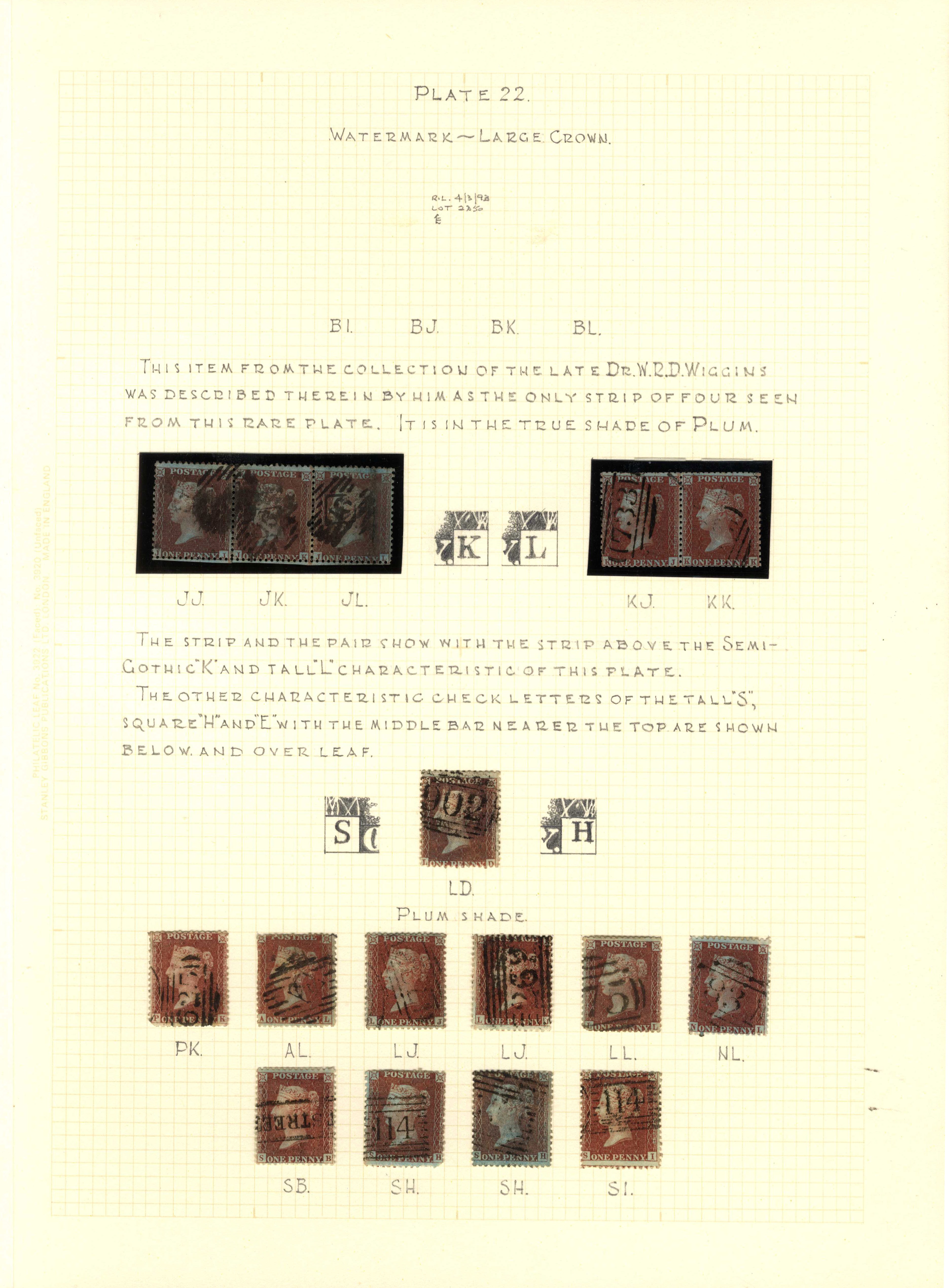 GB 1856 1d red Die II Alphabet III Plate 22 collection