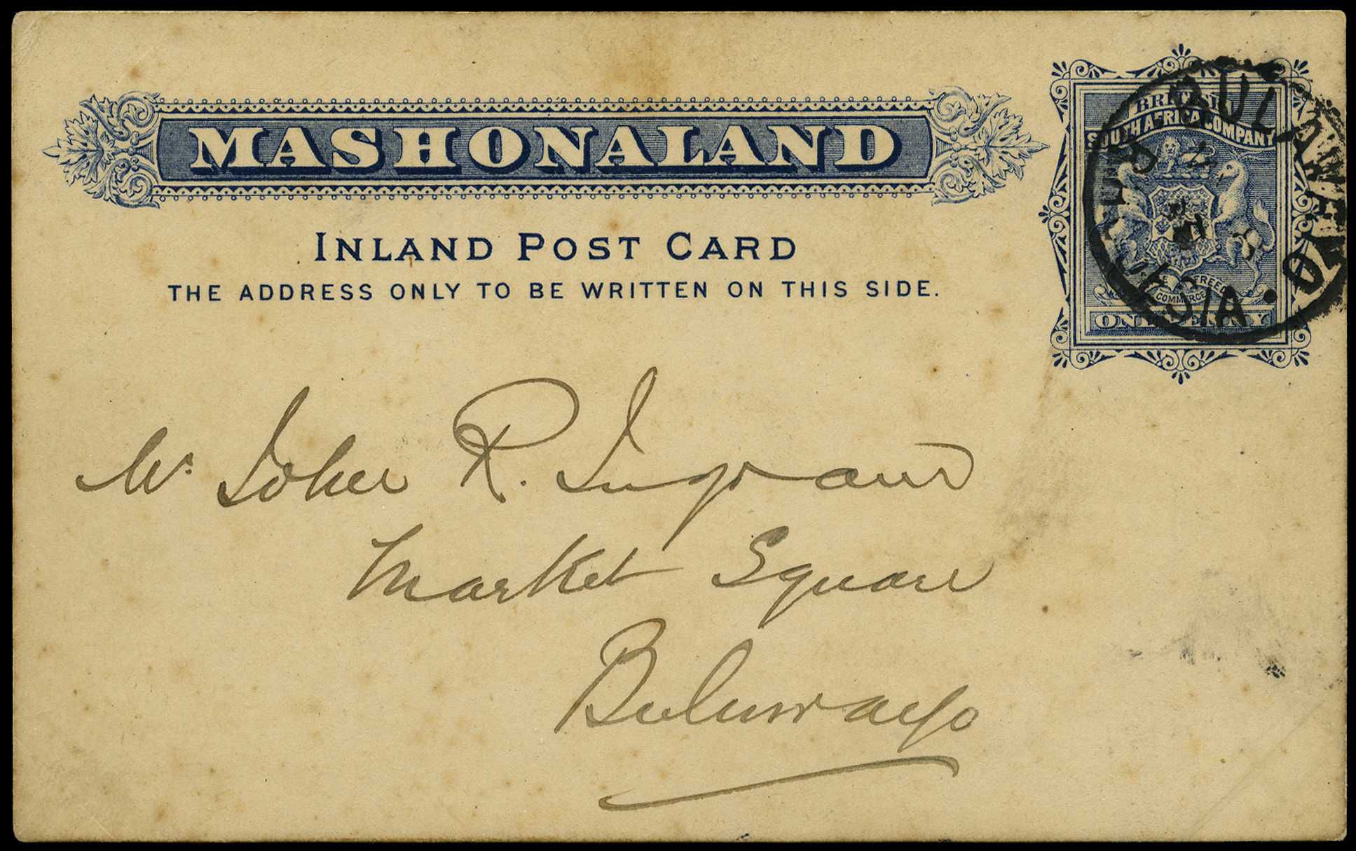 1896 Matabele Rebellion 1d. postal...