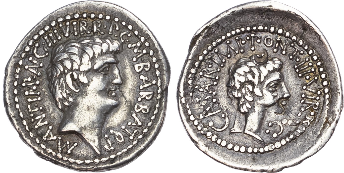 Mark Antony and Octavian (41 BC) AR Denarius, Ephesus (?)