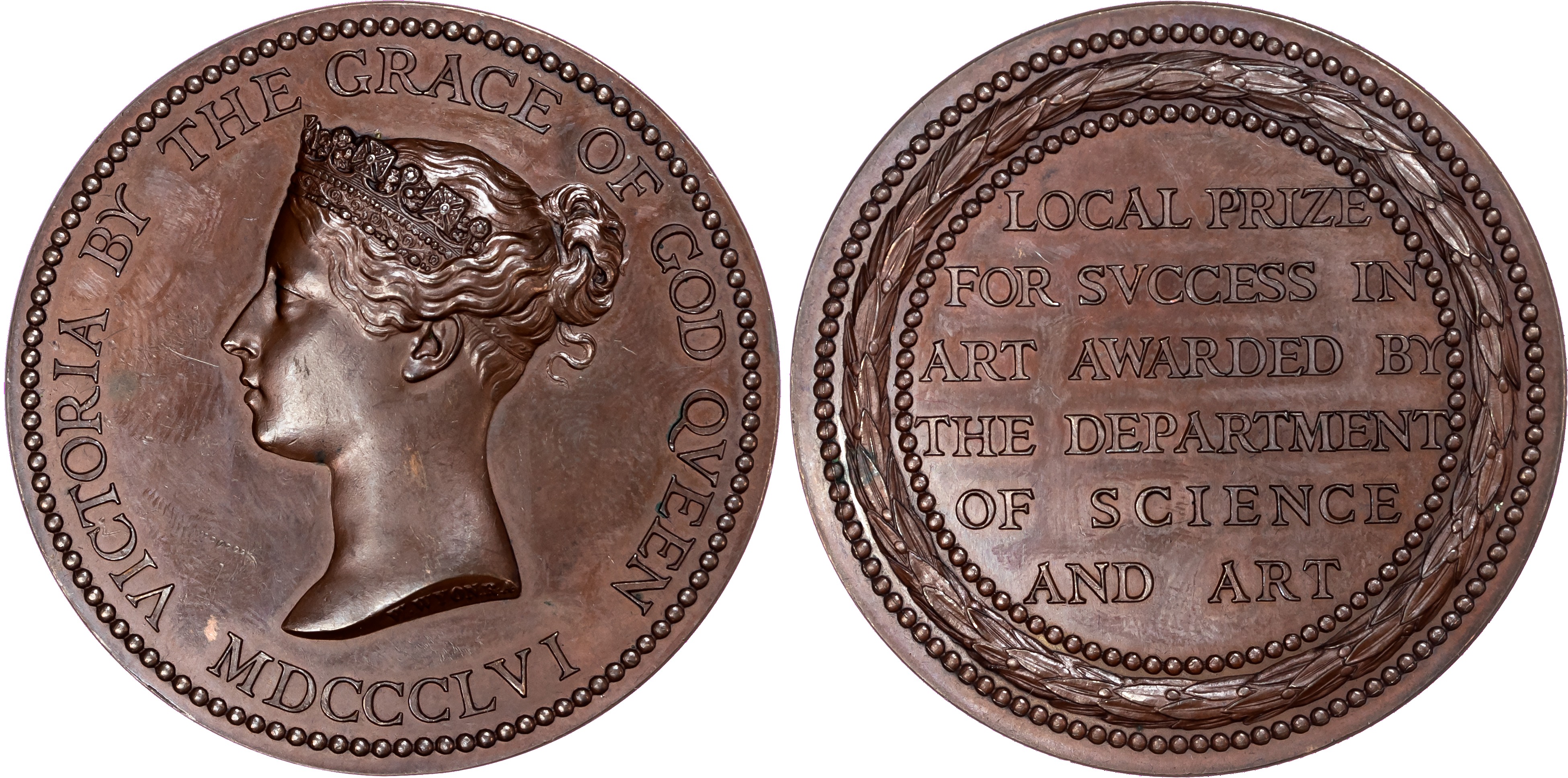 Victoria (1837-1901), Queen’s Medal, Department of Science and Art, 1856, “Local” Bronze Medal by W. Wyon