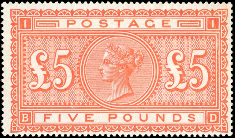 GB: 1867-83 £5 orange, white paper (BD), mint unmounted og