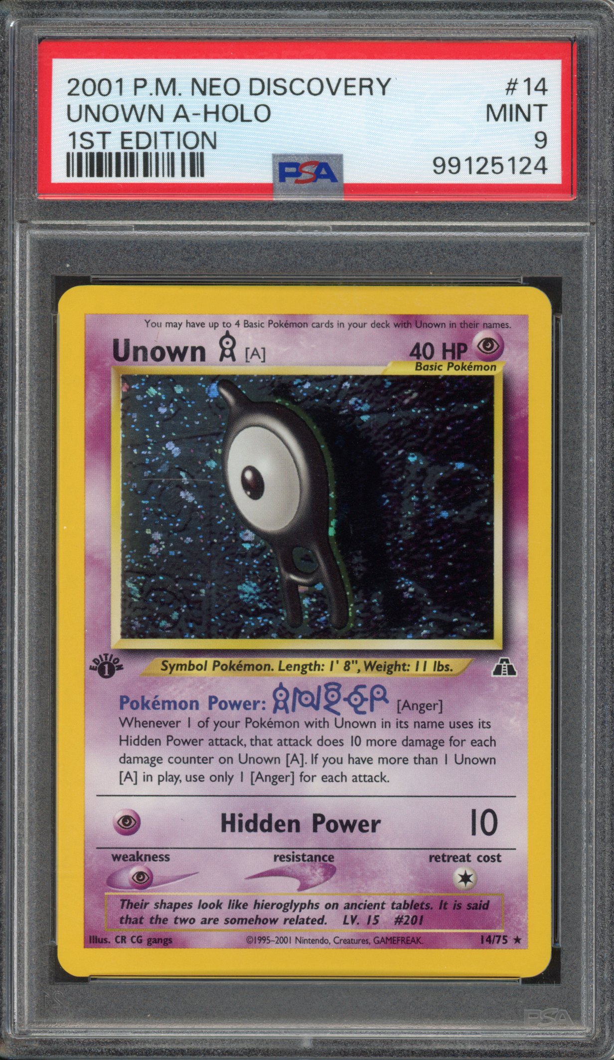 PSA 9 Unown [A] 1st Edition - Neo Discovery 14/75