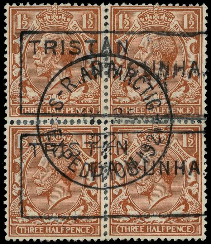 1921-2 GB 1½d block of four (rejoined) with...