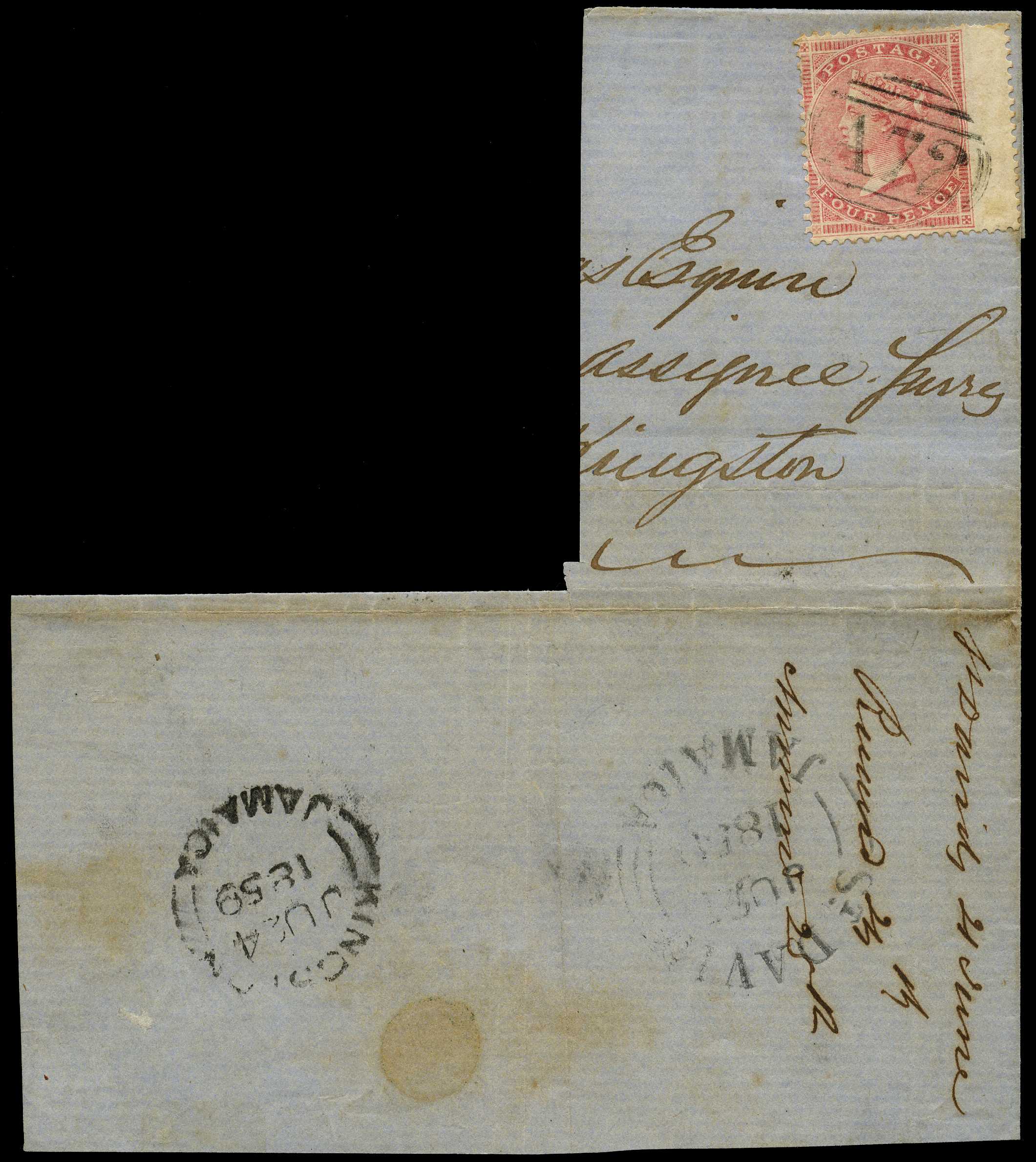 GB USED ABROAD: 1859 St. David “A72” numeral on...