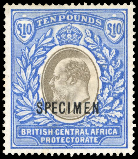 Nyasaland SG 67s 1903 £10 Specimen