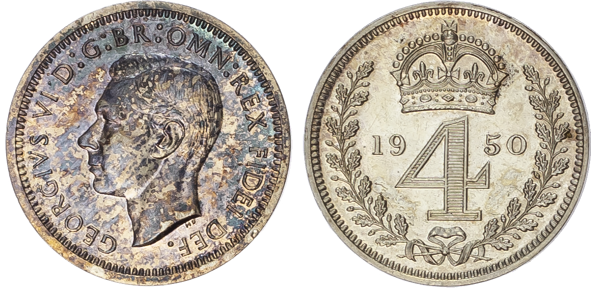 George VI (1936-1952) Maundy Set, 1950, Fourpence, Threepence, Twopence, Penny.