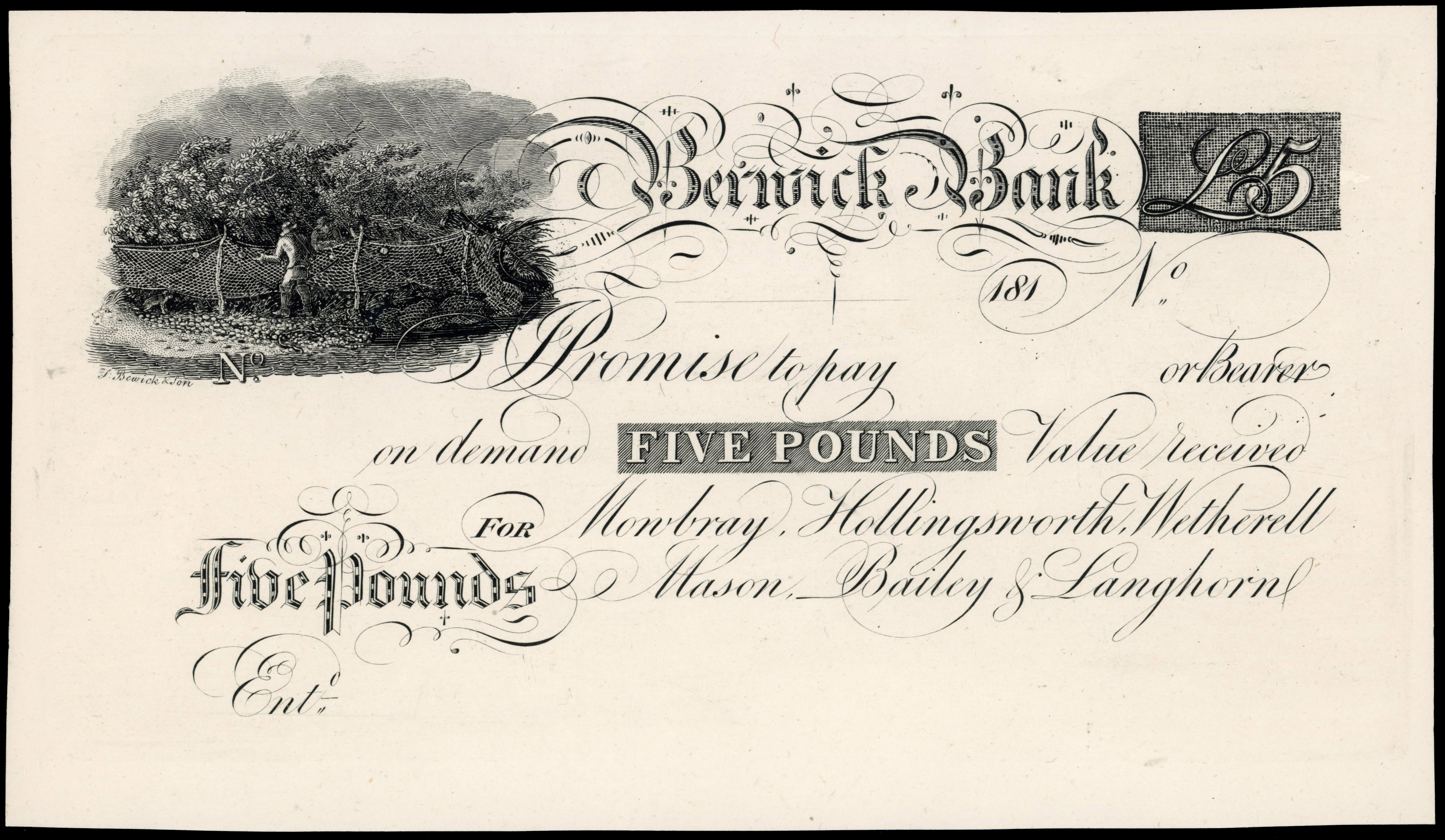 BERWICK, Berwick Bank, for Mowbray, Hollingsworth, Wetherell Mason, Bailey, & Langhorn, PLATE PROOFS of obv. a…