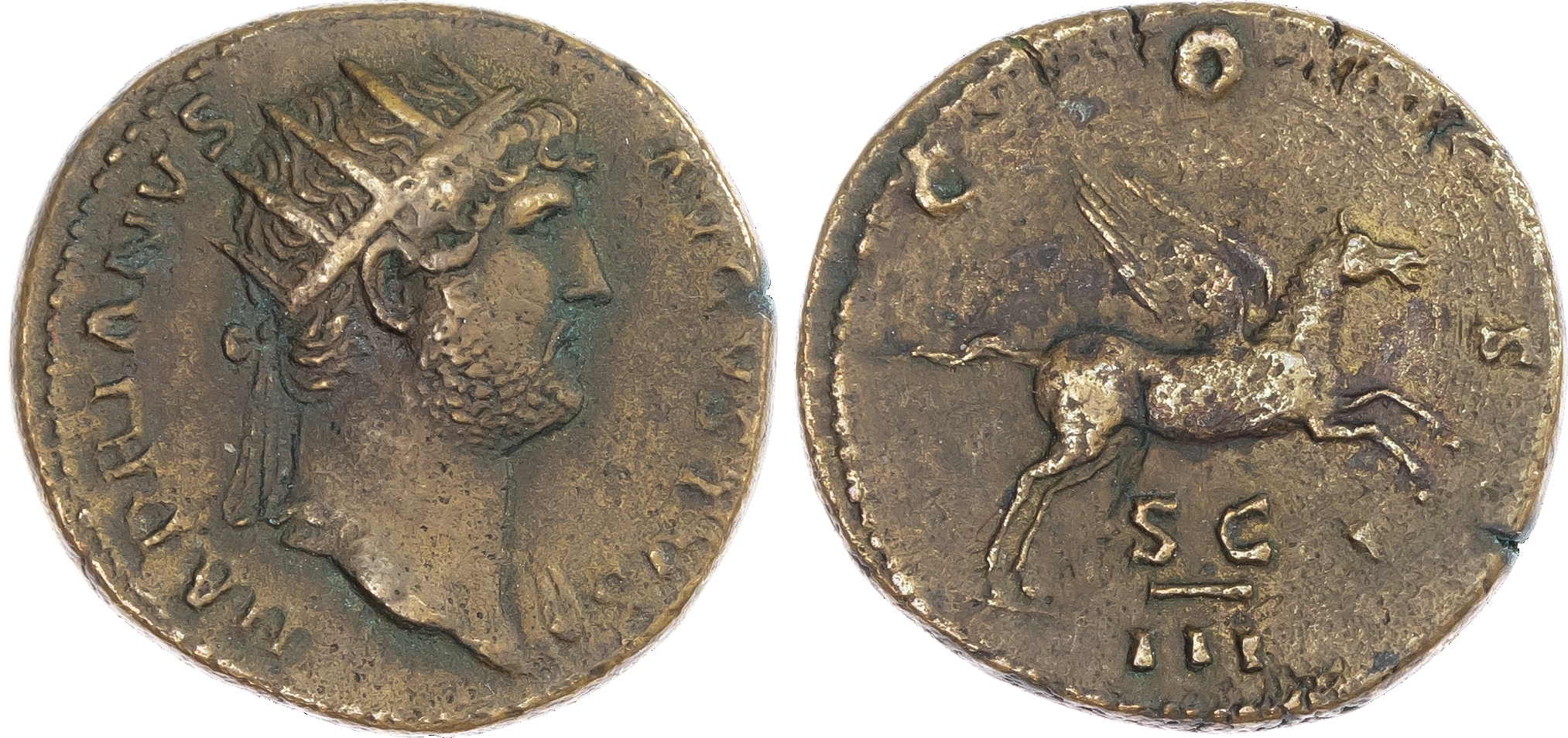 Hadrian (AD 117-138) AE Dupondius, 13.04g., mint of Rome, AD 124-125. HADRIANVS AVGVSTVS, radiate head of Hadrian facing